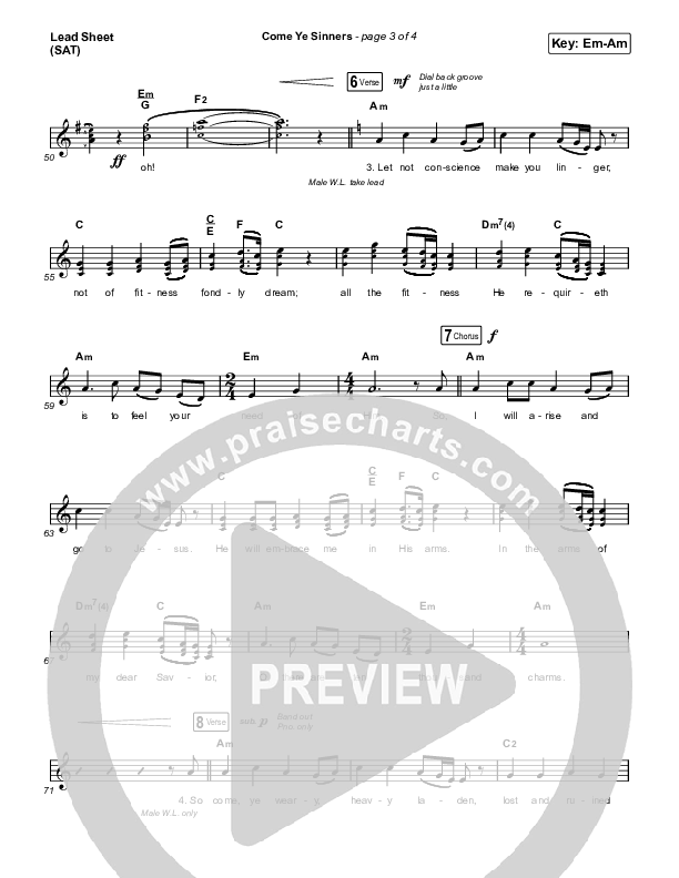 Come Ye Sinners (Choral Anthem SATB) Lead Sheet (SAT) (Travis Cottrell / Kristyn Getty / Arr. Travis Cottrell)