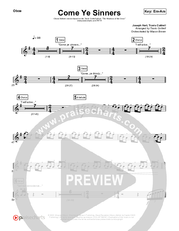 Come Ye Sinners (Choral Anthem SATB) Oboe (Travis Cottrell / Kristyn Getty / Arr. Travis Cottrell)