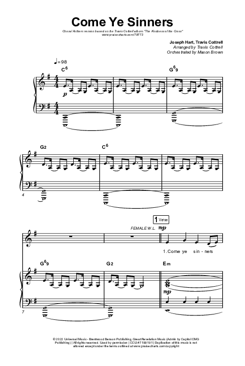 Come Ye Sinners (Choral Anthem SATB) Octavo (SATB & Pno) (Travis Cottrell / Kristyn Getty / Arr. Travis Cottrell)