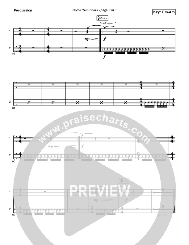 Come Ye Sinners (Choral Anthem SATB) Percussion (Travis Cottrell / Kristyn Getty / Arr. Travis Cottrell)