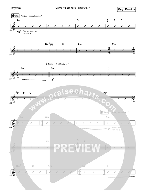 Come Ye Sinners (Choral Anthem SATB) Rhythm Chart (Travis Cottrell / Kristyn Getty / Arr. Travis Cottrell)