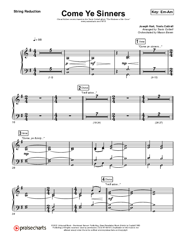 Come Ye Sinners (Choral Anthem SATB) String Reduction (Travis Cottrell / Kristyn Getty / Arr. Travis Cottrell)