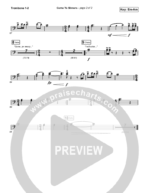Come Ye Sinners (Choral Anthem SATB) Trombone 1,2 (Travis Cottrell / Kristyn Getty / Arr. Travis Cottrell)