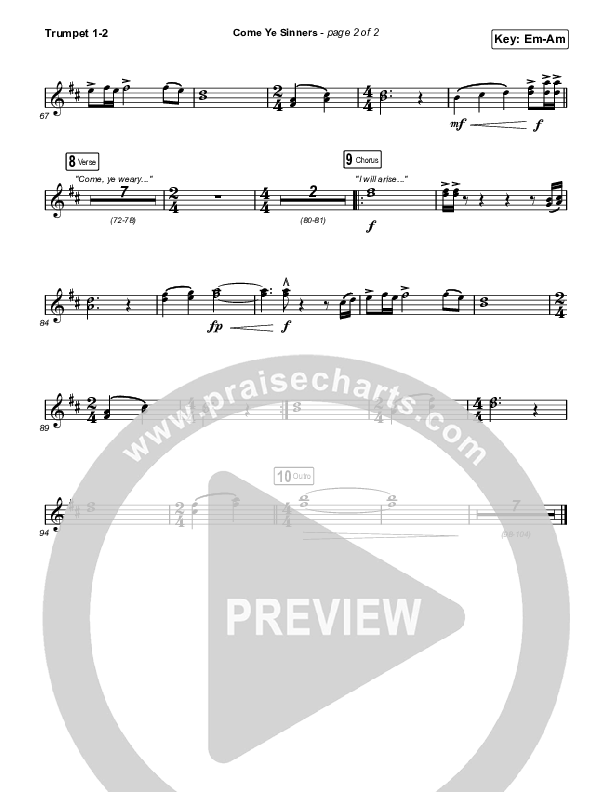 Come Ye Sinners (Choral Anthem SATB) Trumpet 1,2 (Travis Cottrell / Kristyn Getty / Arr. Travis Cottrell)