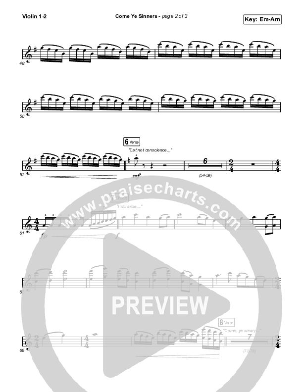Come Ye Sinners (Choral Anthem SATB) Violin 1,2 (Travis Cottrell / Kristyn Getty / Arr. Travis Cottrell)