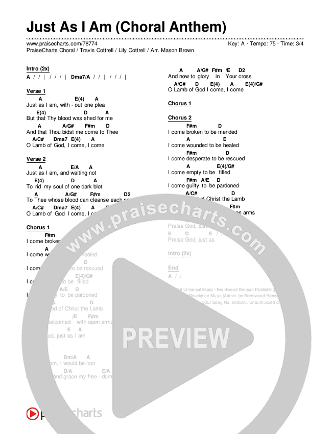 Just As I Am (Choral Anthem SATB) Chords & Lyrics (Travis Cottrell / Lily Cottrell / Arr. Travis Cottrell)