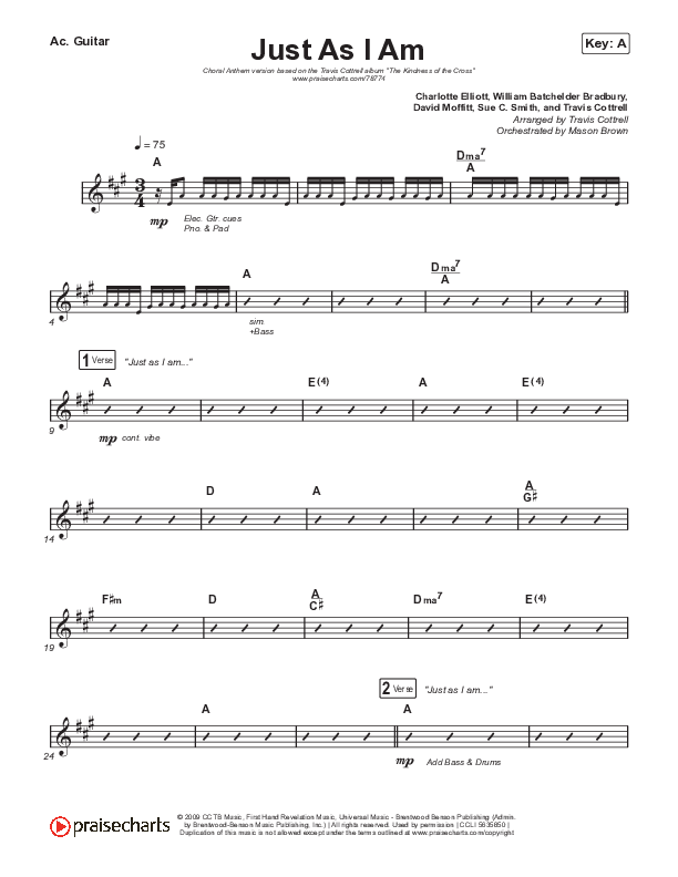 Just As I Am (Choral Anthem SATB) Acoustic Guitar (Travis Cottrell / Lily Cottrell / Arr. Travis Cottrell)
