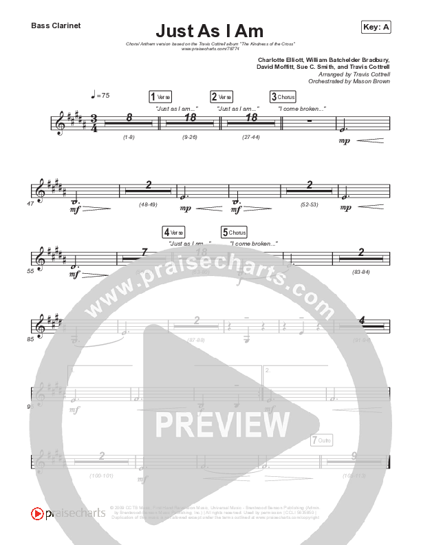 Just As I Am (Choral Anthem SATB) Clarinet 1,2 (Travis Cottrell / Lily Cottrell / Arr. Travis Cottrell)