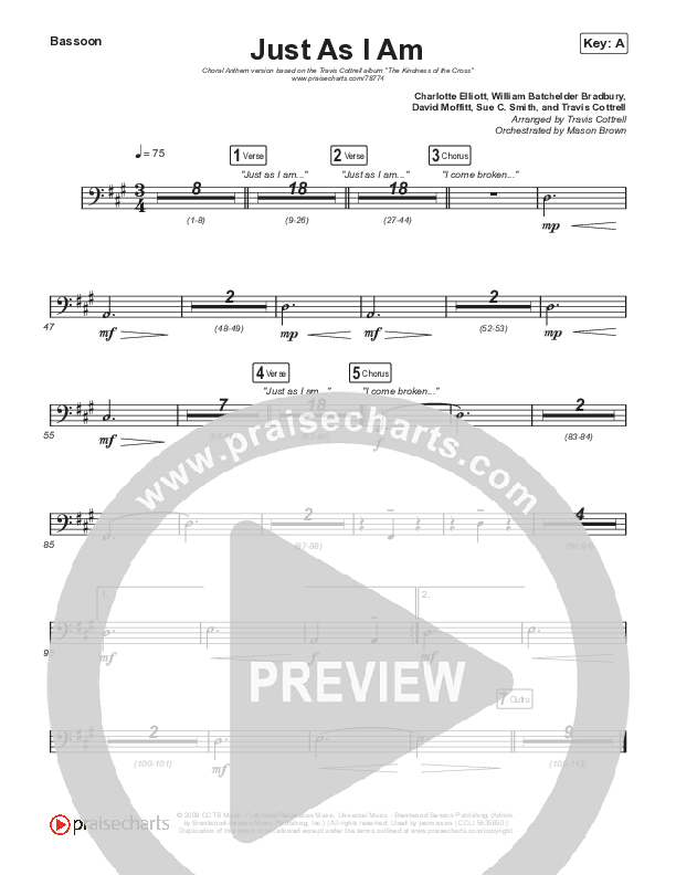 Just As I Am (Choral Anthem SATB) Bassoon (Travis Cottrell / Lily Cottrell / Arr. Travis Cottrell)