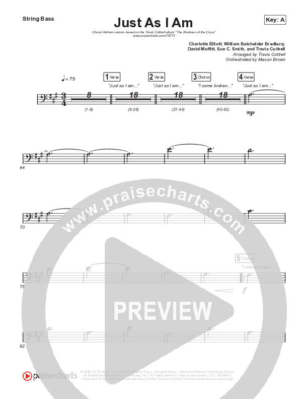 Just As I Am (Choral Anthem SATB) String Bass (Travis Cottrell / Lily Cottrell / Arr. Travis Cottrell)