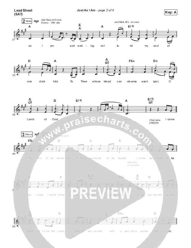 Just As I Am (Choral Anthem SATB) Lead Sheet (SAT) (Travis Cottrell / Lily Cottrell / Arr. Travis Cottrell)