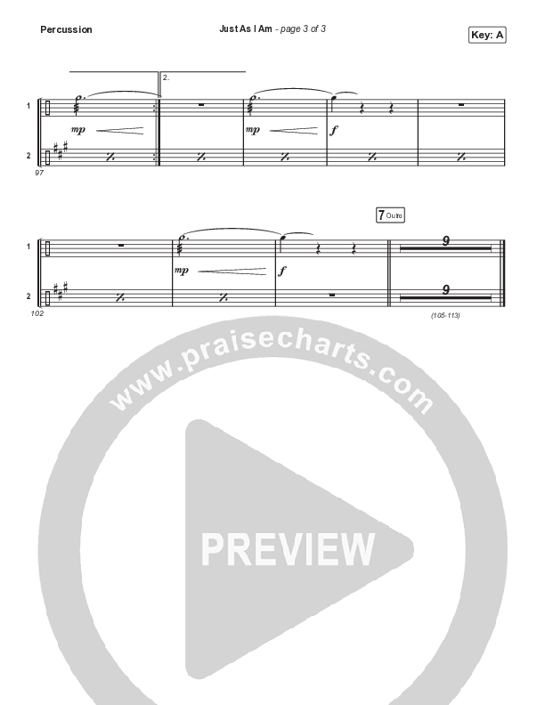 Just As I Am (Choral Anthem SATB) Percussion (Travis Cottrell / Lily Cottrell / Arr. Travis Cottrell)