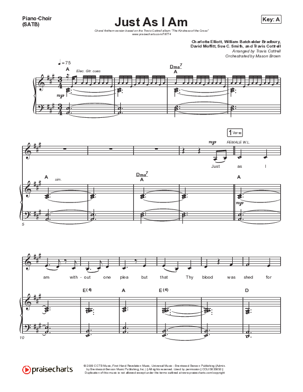 Just As I Am (Choral Anthem SATB) Piano/Vocal (SATB) (Travis Cottrell / Lily Cottrell / Arr. Travis Cottrell)
