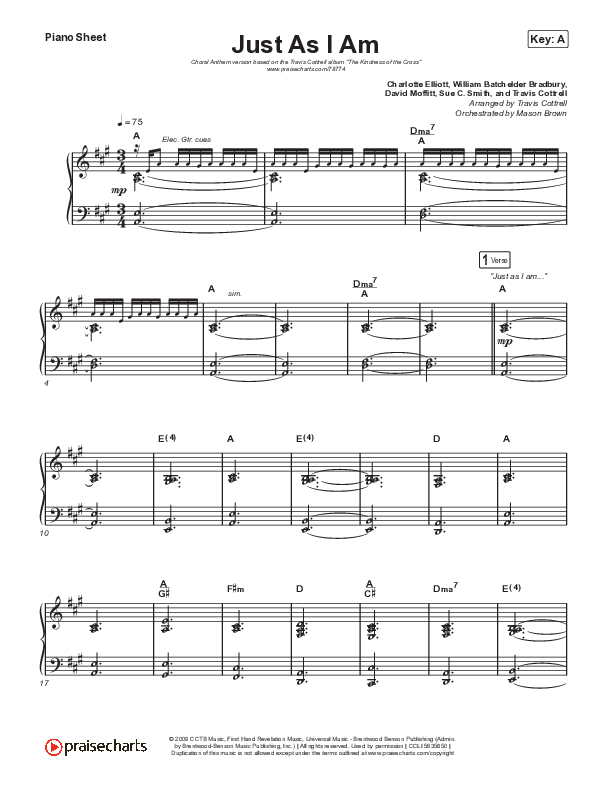 Just As I Am (Choral Anthem SATB) Piano Sheet (Travis Cottrell / Lily Cottrell / Arr. Travis Cottrell)
