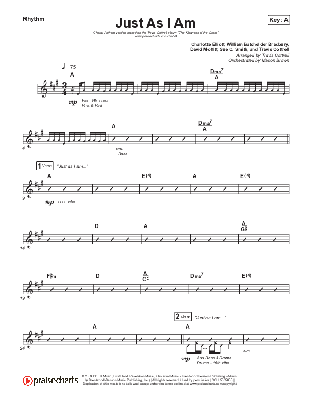 Just As I Am (Choral Anthem SATB) Rhythm Chart (Travis Cottrell / Lily Cottrell / Arr. Travis Cottrell)