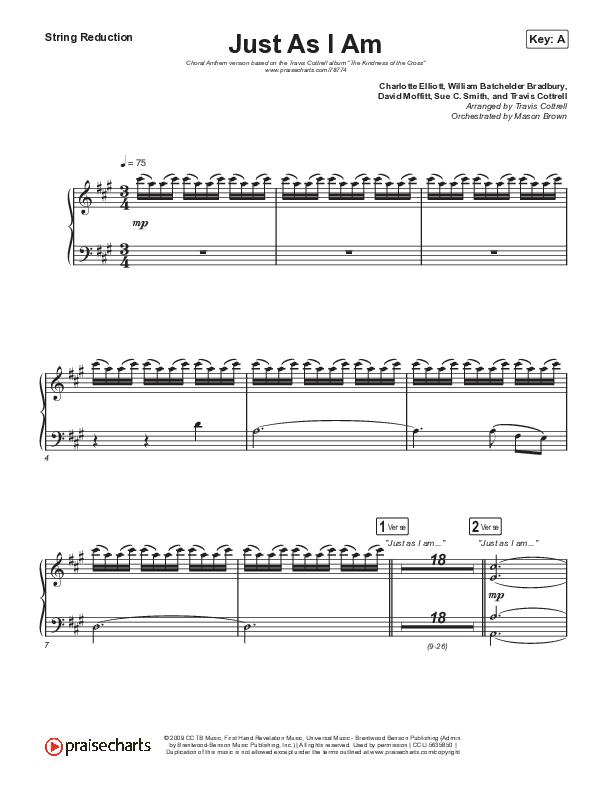 Just As I Am (Choral Anthem SATB) String Reduction (Travis Cottrell / Lily Cottrell / Arr. Travis Cottrell)