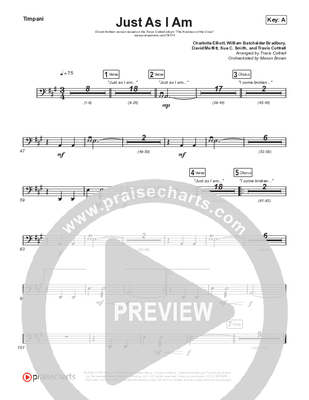 Just As I Am (Choral Anthem SATB) Timpani (Travis Cottrell / Lily Cottrell / Arr. Travis Cottrell)