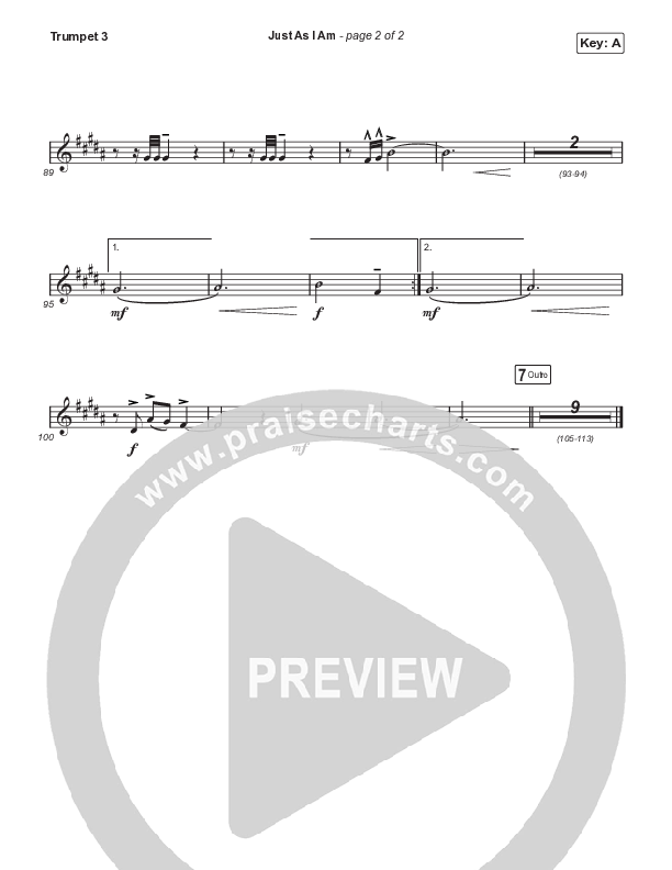 Just As I Am (Choral Anthem SATB) Trumpet 3 (Travis Cottrell / Lily Cottrell / Arr. Travis Cottrell)