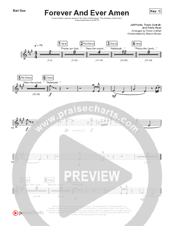Forever And Ever Amen (Choral Anthem SATB) Bari Sax (Travis Cottrell / Arr. Travis Cottrell)