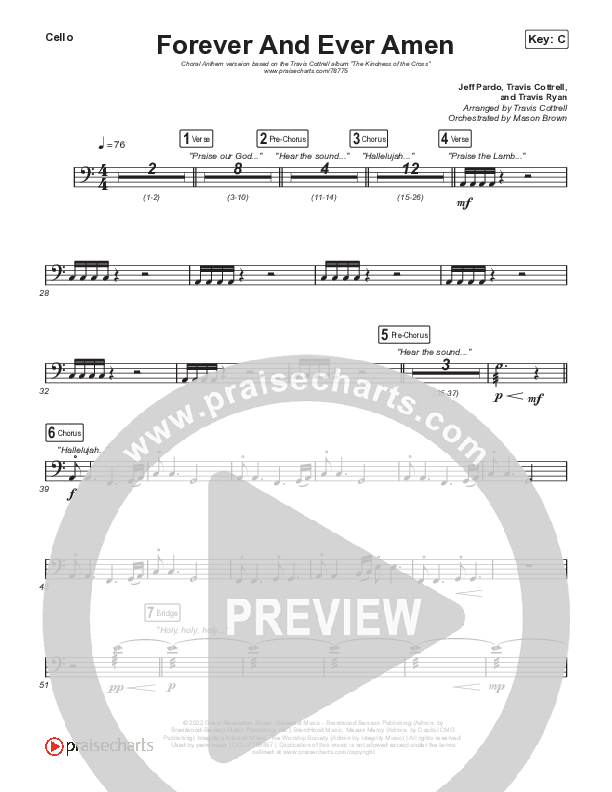 Forever And Ever Amen (Choral Anthem SATB) Cello (Travis Cottrell / Arr. Travis Cottrell)