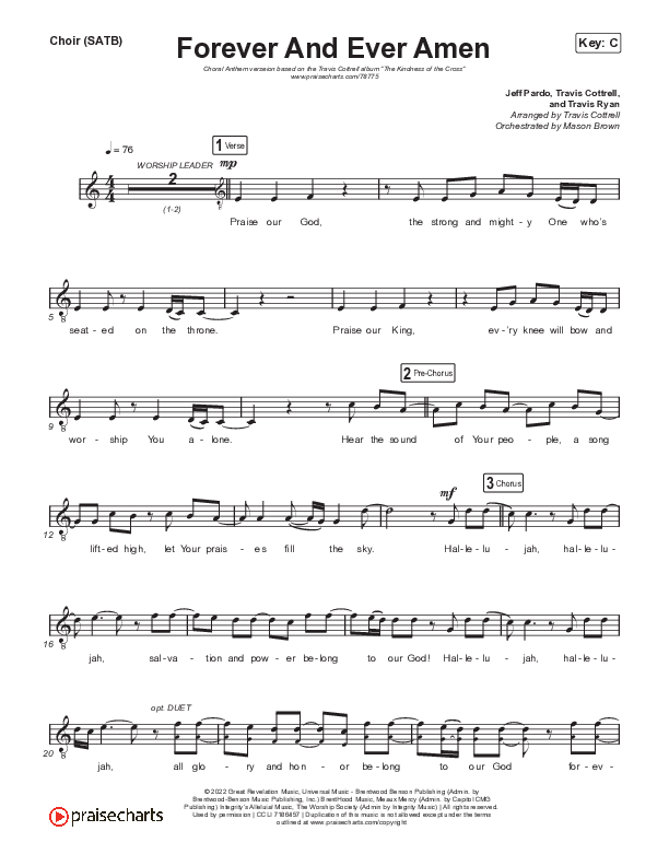 Forever And Ever Amen (Choral Anthem SATB) Choir Sheet (SATB) (Travis Cottrell / Arr. Travis Cottrell)
