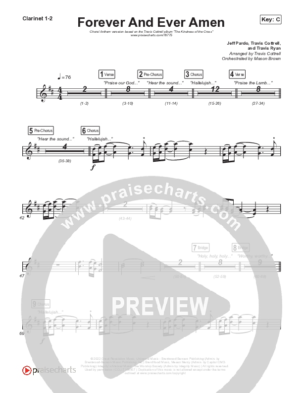 Forever And Ever Amen (Choral Anthem SATB) Clarinet 1,2 (Travis Cottrell / Arr. Travis Cottrell)