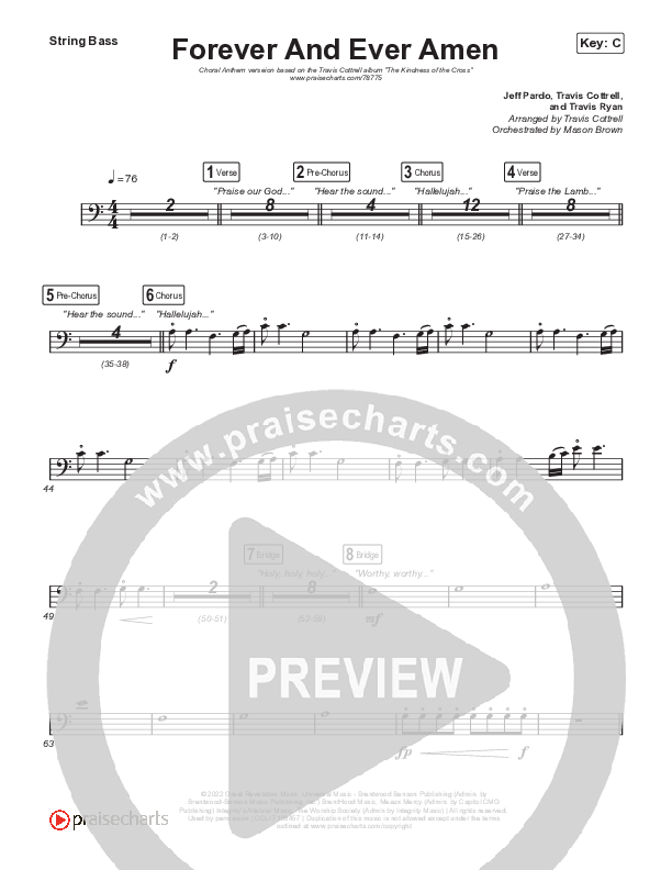Forever And Ever Amen (Choral Anthem SATB) String Bass (Travis Cottrell / Arr. Travis Cottrell)