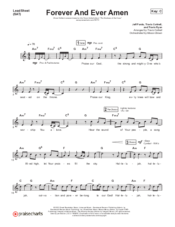 Forever And Ever Amen (Choral Anthem SATB) Lead Sheet (SAT) (Travis Cottrell / Arr. Travis Cottrell)