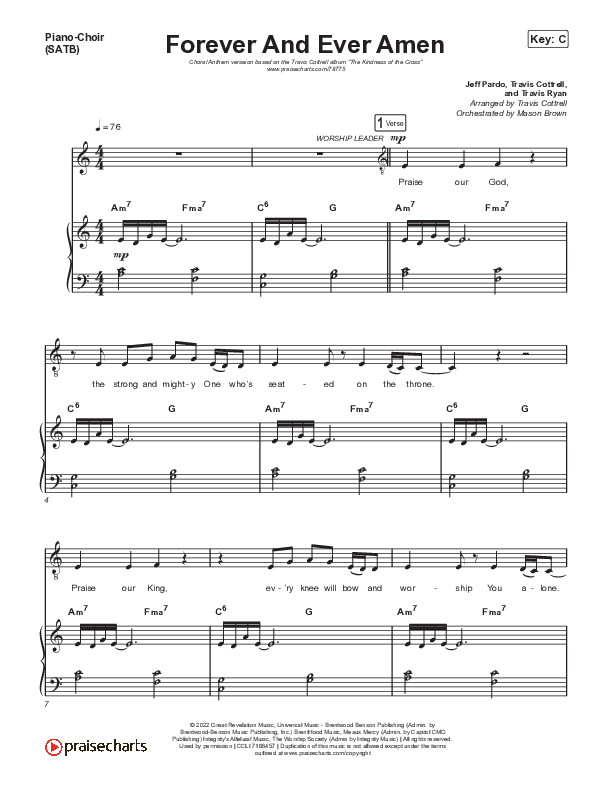 Forever And Ever Amen (Choral Anthem SATB) Piano/Vocal (SATB) (Travis Cottrell / Arr. Travis Cottrell)
