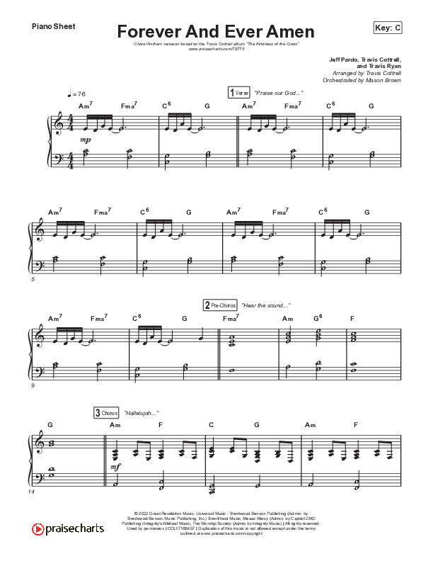 Forever And Ever Amen (Choral Anthem SATB) Piano Sheet (Travis Cottrell / Arr. Travis Cottrell)