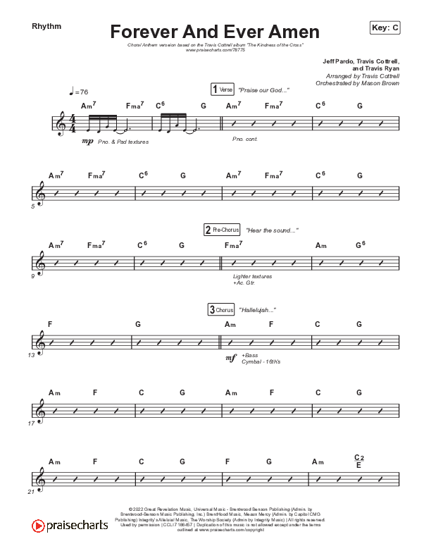 Forever And Ever Amen (Choral Anthem SATB) Rhythm Chart (Travis Cottrell / Arr. Travis Cottrell)