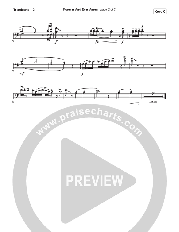 Forever And Ever Amen (Choral Anthem SATB) Trombone 1/2 (Travis Cottrell / Arr. Travis Cottrell)