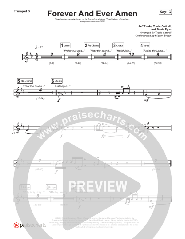 Forever And Ever Amen (Choral Anthem SATB) Trumpet 3 (Travis Cottrell / Arr. Travis Cottrell)