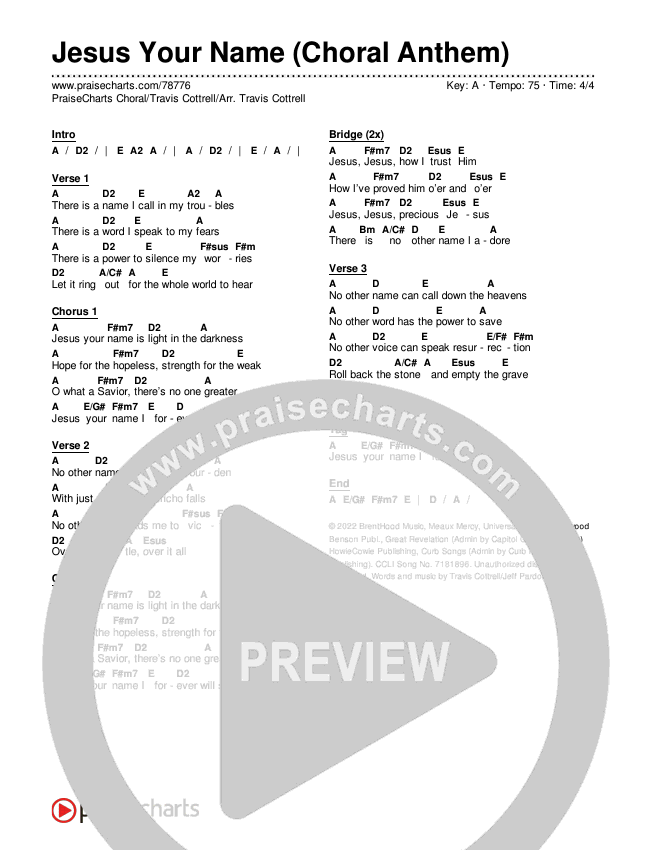 Jesus Your Name (Choral Anthem SATB) Chords & Lyrics (Travis Cottrell / Arr. Travis Cottrell)
