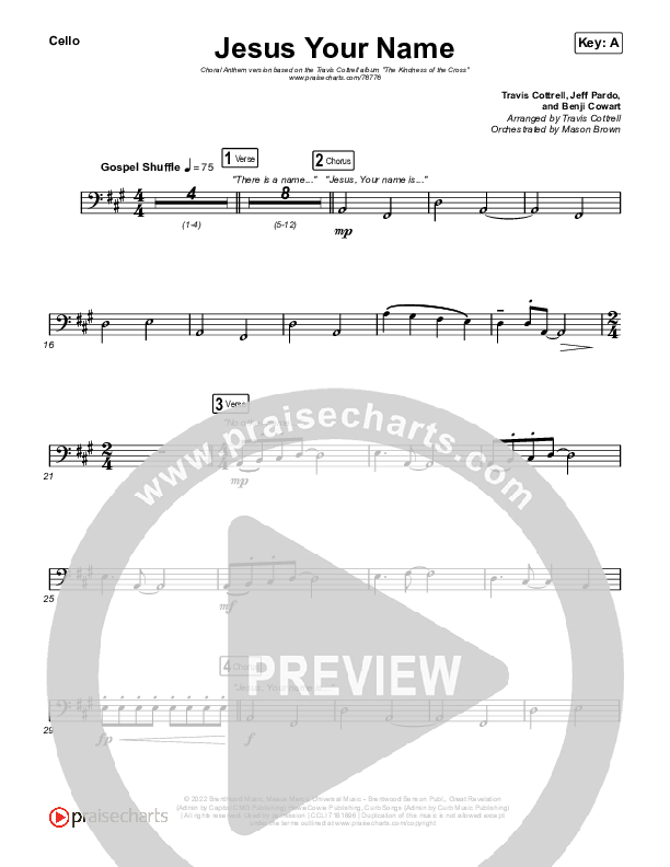 Jesus Your Name (Choral Anthem SATB) Cello (Travis Cottrell / Arr. Travis Cottrell)