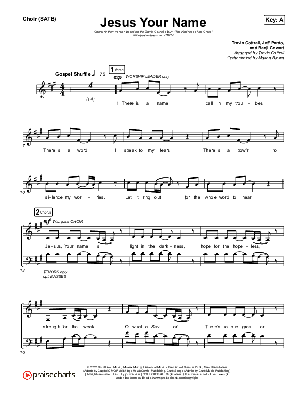 Jesus Your Name (Choral Anthem SATB) Choir Sheet (SATB) (Travis Cottrell / Arr. Travis Cottrell)