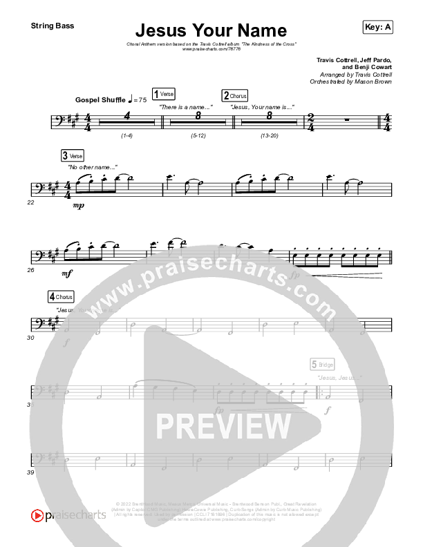 Jesus Your Name (Choral Anthem SATB) String Bass (Travis Cottrell / Arr. Travis Cottrell)