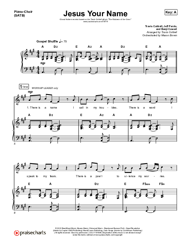 Jesus Your Name (Choral Anthem) Anthem (SATB + Piano) (PraiseCharts Choral / Travis Cottrell / Arr. Travis Cottrell)