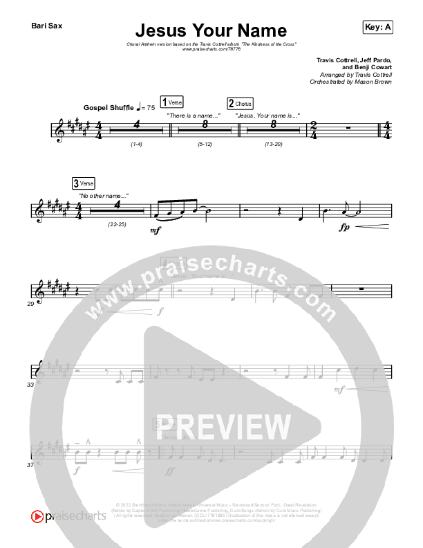 Jesus Your Name (Choral Anthem SATB) Bari Sax (Travis Cottrell / Arr. Travis Cottrell)