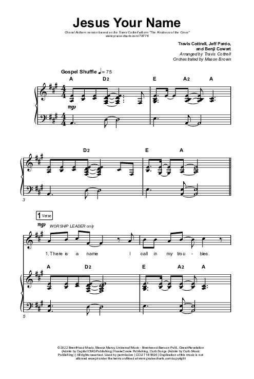 Jesus Your Name (Choral Anthem SATB) Octavo (SATB & Pno) (Travis Cottrell / Arr. Travis Cottrell)