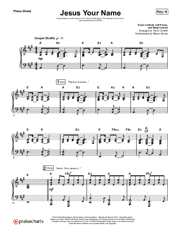 Jesus Your Name (Choral Anthem SATB) Piano Sheet (Travis Cottrell / Arr. Travis Cottrell)