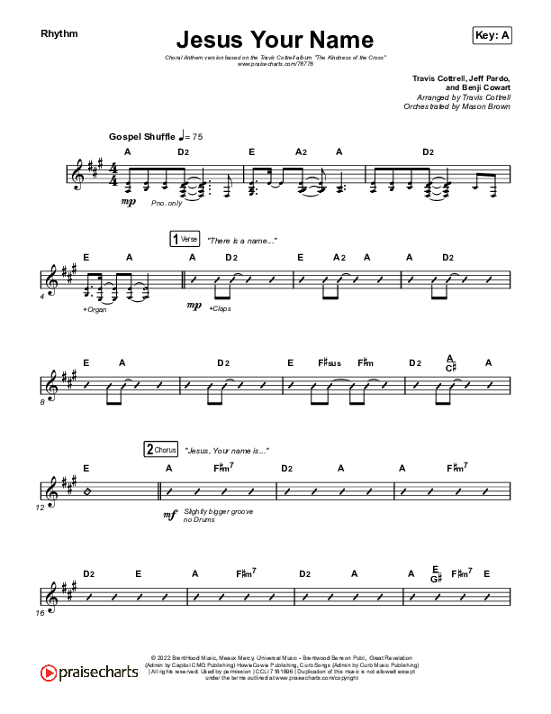 Jesus Your Name (Choral Anthem SATB) Rhythm Chart (Travis Cottrell / Arr. Travis Cottrell)