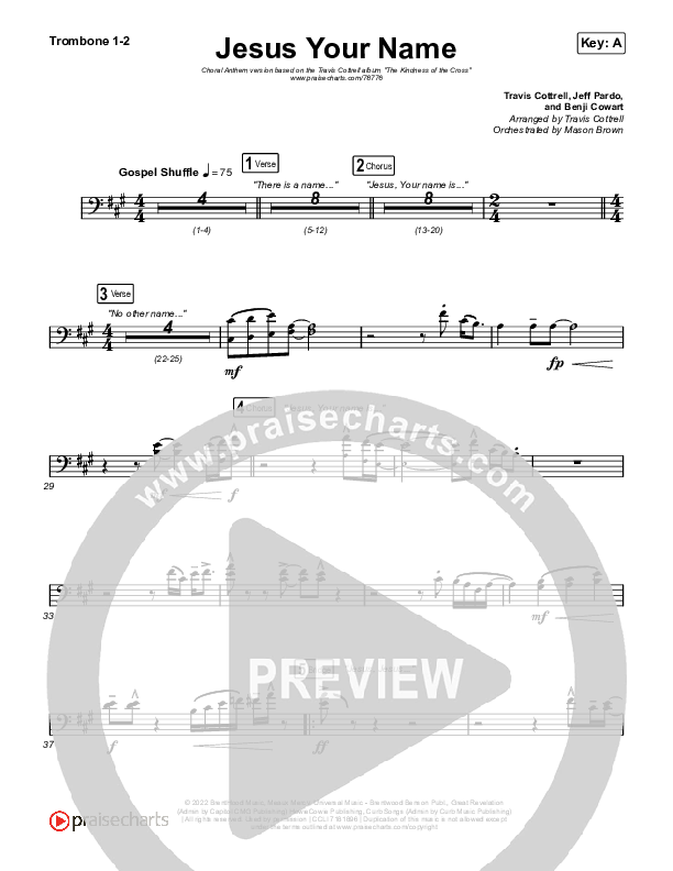 Jesus Your Name (Choral Anthem SATB) Trombone 1/2 (Travis Cottrell / Arr. Travis Cottrell)