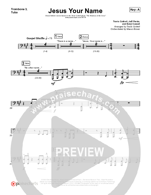 Jesus Your Name (Choral Anthem SATB) Trombone 3/Tuba (Travis Cottrell / Arr. Travis Cottrell)