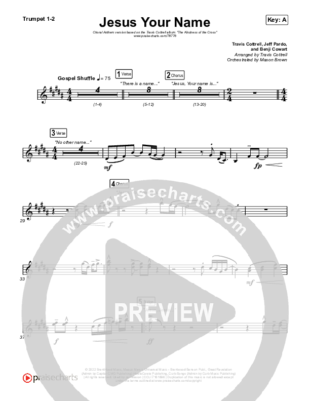 Jesus Your Name (Choral Anthem SATB) Trumpet 1,2 (Travis Cottrell / Arr. Travis Cottrell)