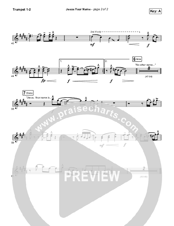 Jesus Your Name (Choral Anthem SATB) Trumpet 1,2 (Travis Cottrell / Arr. Travis Cottrell)