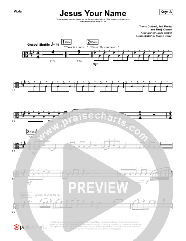 Jesus Your Name (Choral Anthem SATB) String Pack (Travis Cottrell / Arr. Travis Cottrell)