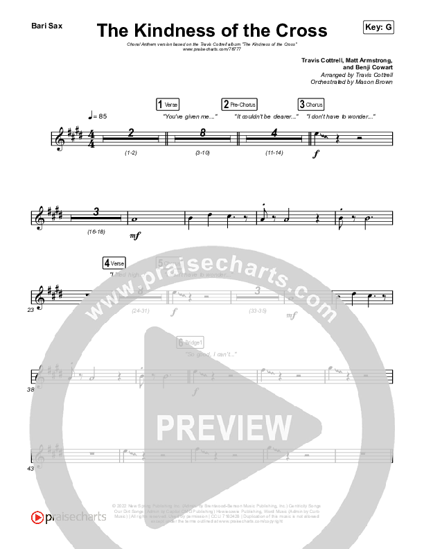 The Kindness Of The Cross (Choral Anthem SATB) Bari Sax (Travis Cottrell / Arr. Travis Cottrell)