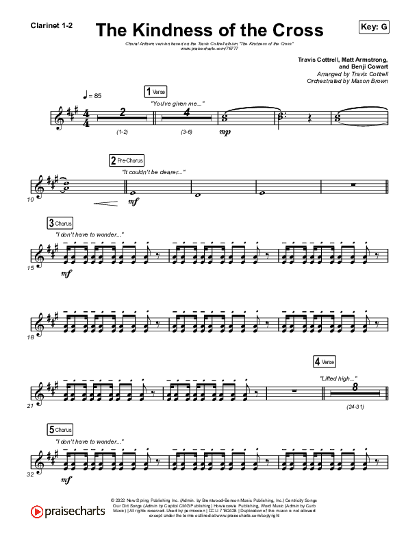 The Kindness Of The Cross (Choral Anthem SATB) Clarinet 1,2 (Travis Cottrell / Arr. Travis Cottrell)