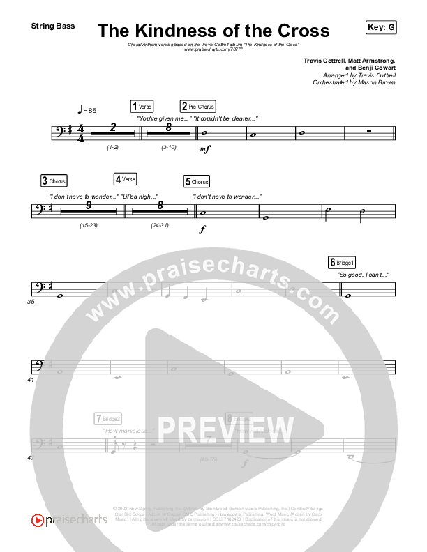 The Kindness Of The Cross (Choral Anthem SATB) String Bass (Travis Cottrell / Arr. Travis Cottrell)
